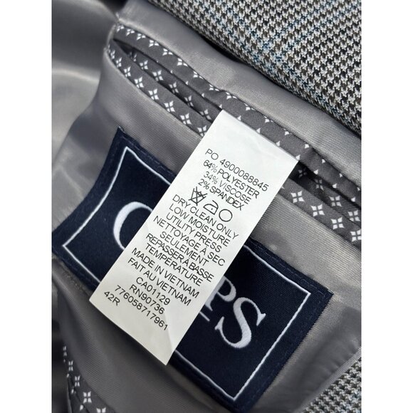 Chaps Mens Blazer Jacket Size 42R Gray Blue Stretch Houndstooth Sport Coat - Picture 5 of 6